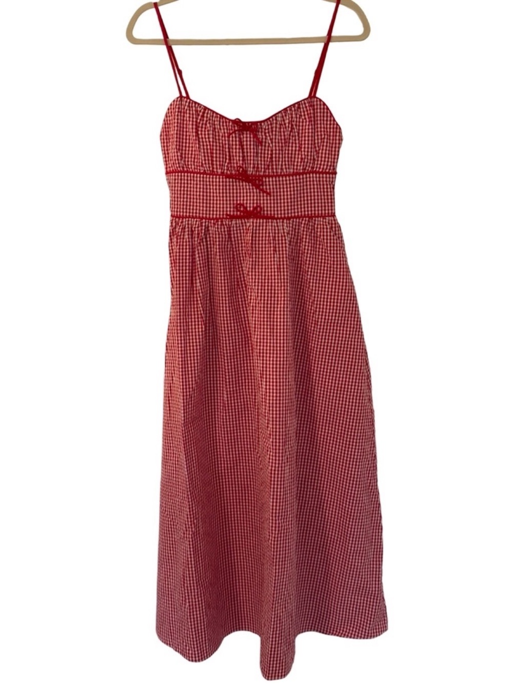 House of Harlow 1960 Gingham Seersucker Smocked Maxi Dress Red White M NWT - Picture 3 of 9